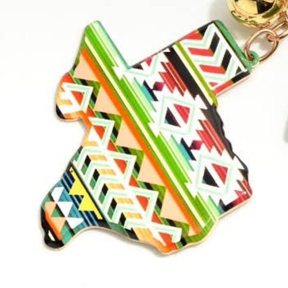 Green Yellow Aztec Southwestern State of Texas Tassel Keychain Bag Charm - Picture 2 of 3